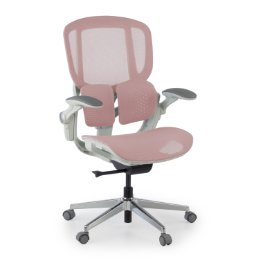 chaise ergonomique blanc rose erghos one sans appui tete maille accoudoirs reglables 3d double soutien lombaire 1