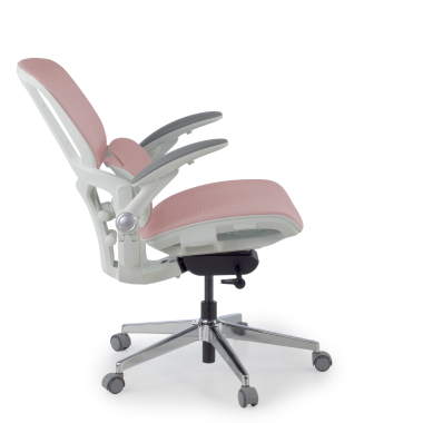 chaise ergonomique blanc rose erghos one sans appui tete maille accoudoirs reglables 3d double soutien lombaire 4