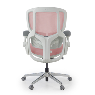 chaise ergonomique blanc rose erghos one sans appui tete maille accoudoirs reglables 3d double soutien lombaire 12