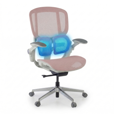 chaise ergonomique blanc rose erghos one sans appui tete maille accoudoirs reglables 3d double soutien lombaire 6