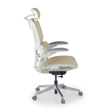 chaise ergonomique beige erghos one avec appui tete maille accoudoirs reglables 3d double soutien lombaire appui tete 3