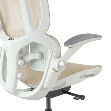 chaise ergonomique beige erghos one avec appui tete maille accoudoirs reglables 3d double soutien lombaire appui tete 14