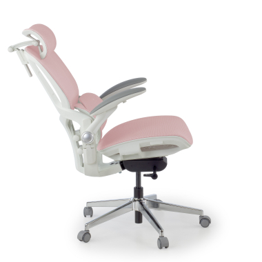chaise ergonomique blanc rose erghos one avec appui tete maille accoudoirs reglables 3d double soutien lombaire appui tete 4