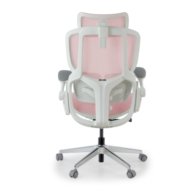 chaise ergonomique blanc rose erghos one avec appui tete maille accoudoirs reglables 3d double soutien lombaire appui tete 12