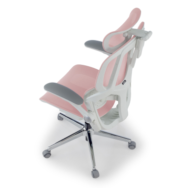 chaise ergonomique blanc rose erghos one avec appui tete maille accoudoirs reglables 3d double soutien lombaire appui tete 13
