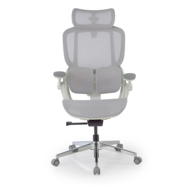 chaise ergonomique blanc gris erghos one avec appui tete maille accoudoirs reglables 3d double soutien lombaire appui tete 11
