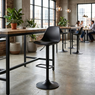 tabouret de bar noir tabouret pietement luge en metal simil cuir sans accoudoirs 2