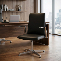 Fauteuil de réunion Manheim, dossier bas, cuir naturel, mécanisme de retour automatique