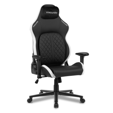 chaise gaming blanc noir vanguard simil cuir accoudoirs mobiles coussin appuie tete appui tete 1