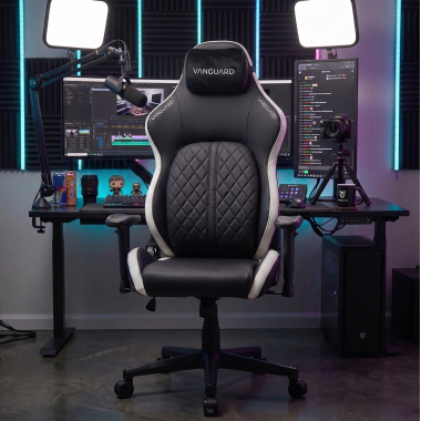 chaise gaming blanc noir vanguard simil cuir accoudoirs mobiles coussin appuie tete appui tete 2