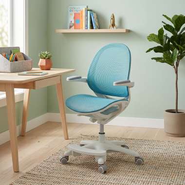 chaise de bureau enfant bleu ergokid maille accoudoirs rabattables 2