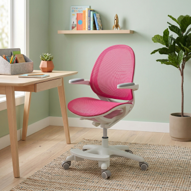 chaise de bureau enfant rose ergokid maille accoudoirs rabattables 2