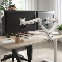 Bras écran PC erghos double avec USB, aluminium, 2 moniteurs