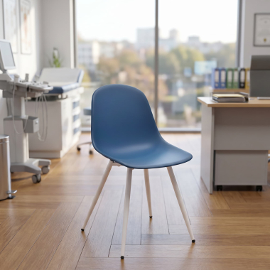 chaise de conference blanche bleu 4 pattes plastique sans accoudoirs 2