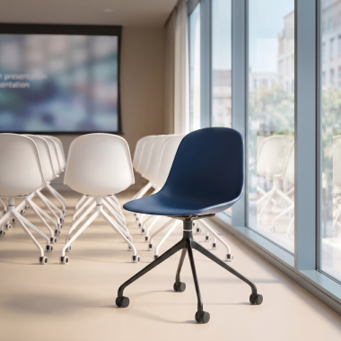 chaise de reunion noire bleu avec roulettes plastique sans accoudoirs 2