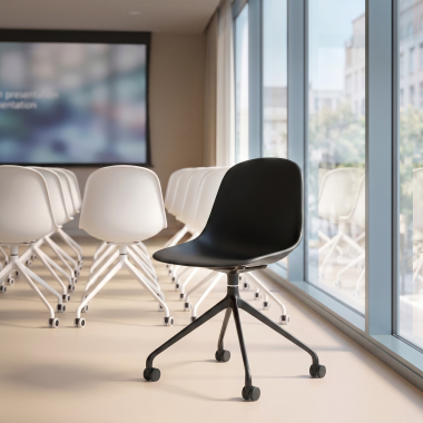 chaise de reunion noire noir avec roulettes plastique sans accoudoirs 2