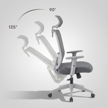 chaise teletravail blanc gris aria maille accoudoirs reglables 1d soutien lombaire appui tete 8