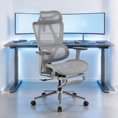 chaise de bureau blanc gris sion maille accoudoirs mobiles appui tete repose pieds extensible 2