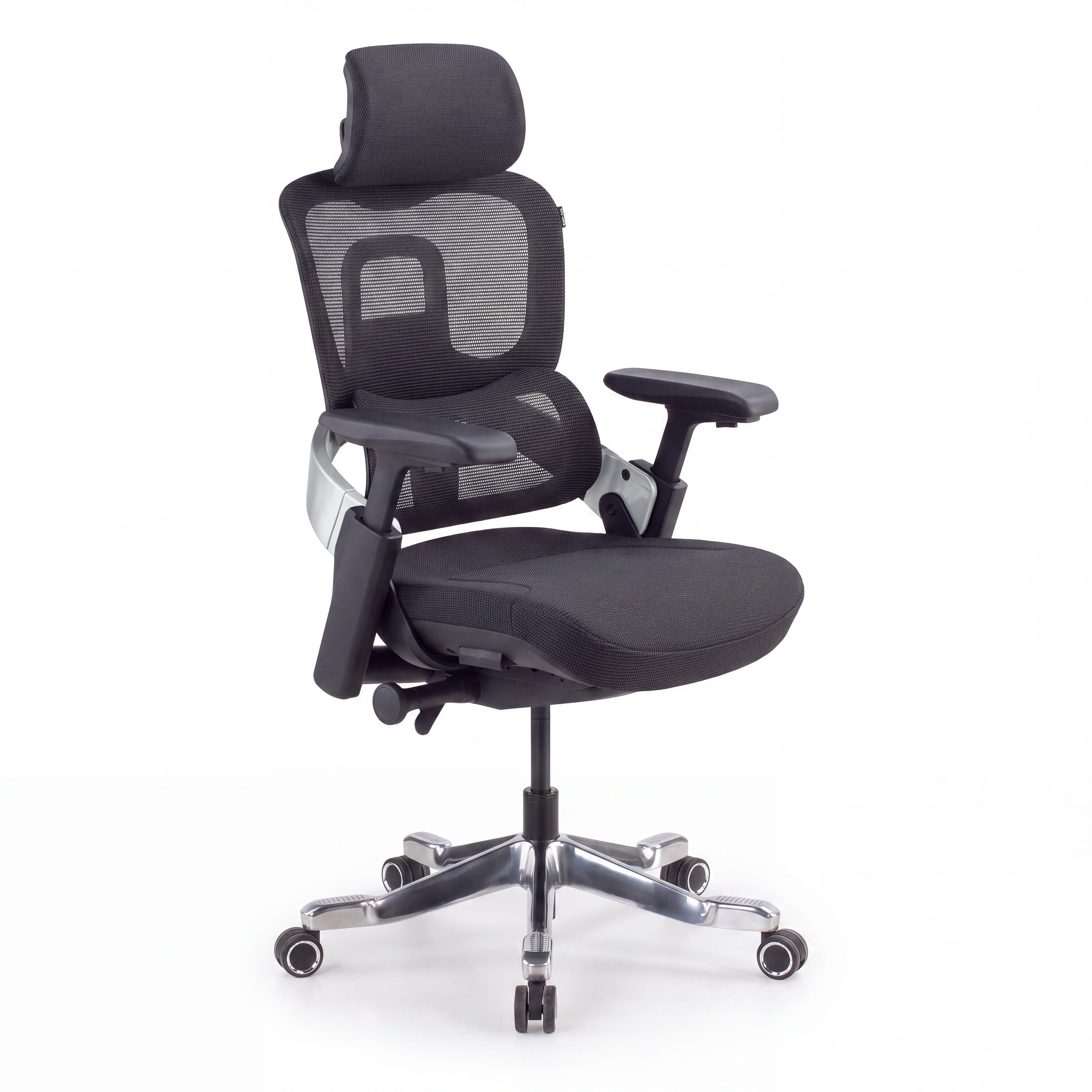 Chaise ergonomique orthopédique ZenPro, double dossier, structure en aluminium