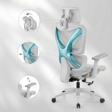 chaise ergonomique blanc gris velstrom maille accoudoirs reglables 3d double soutien lombaire appui tete 8