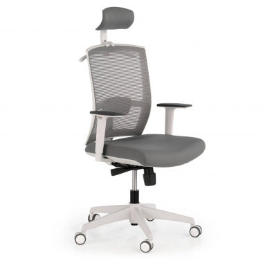 chaise ergonomique blanc gris structure blanche appui tete maille accoudoirs reglables 1d soutien lombaire appui tete 1