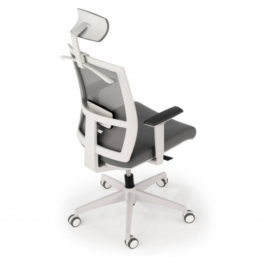 chaise ergonomique blanc gris structure blanche appui tete maille accoudoirs reglables 1d soutien lombaire appui tete 6