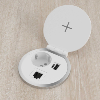 Passe-câbles pour bureau Powerhub Ø80 avec prise, charge sans fil, USB et RJ45