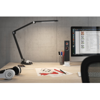 Lampe de bureau LED D80 avec passe-câbles, prise et ports USB
