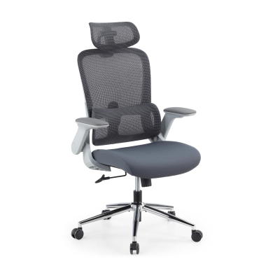 chaise ergonomique gris dexter maille accoudoirs rabattables soutien lombaire appui tete 1