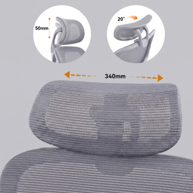 chaise ergonomique gris dexter maille accoudoirs rabattables soutien lombaire appui tete 9