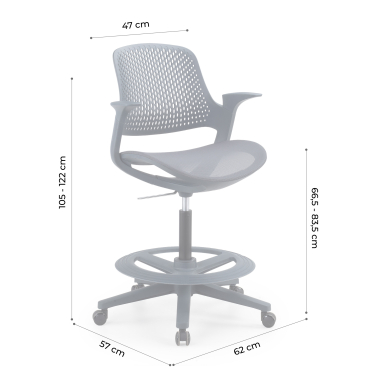 tabouret ergonomique anthracite dorian maille accoudoirs fixes 12