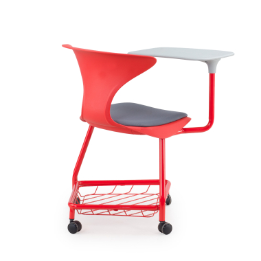chaise avec tablette rouge avec une palette d ecriture roulettes plastique sans accoudoirs 7