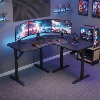 Bureau d’angle gaming Volcano, 140x140cm, réglable en hauteur