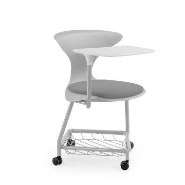chaise avec tablette gris avec une palette d ecriture roulettes plastique sans accoudoirs 1