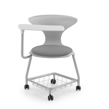 chaise avec tablette gris avec une palette d ecriture roulettes plastique sans accoudoirs 3