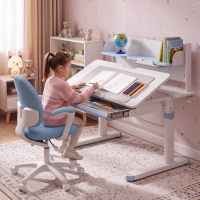 Bureau enfant ErgoKid, évolutif et multifonction, avec tiroir coulissant, 100x60cm