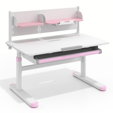 bureau pour jeunes avec passe cables blanc rose ergokid 1