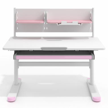 bureau pour jeunes avec passe cables blanc rose ergokid 4