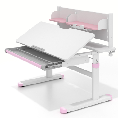 bureau pour jeunes avec passe cables blanc rose ergokid 12