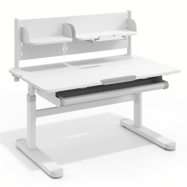 bureau pour jeunes avec passe cables blanc gris ergokid 1