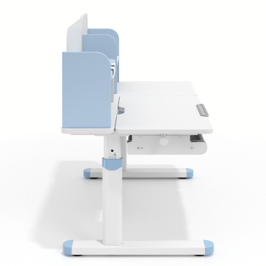 bureau pour jeunes avec passe cables blanc bleu ergokid 8