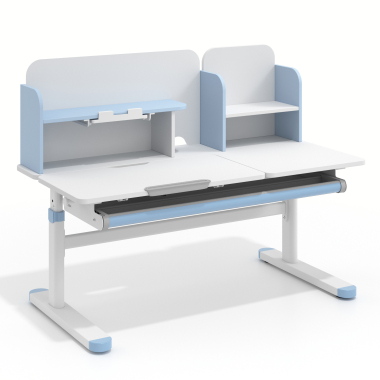 bureau pour jeunes avec passe cables blanc bleu ergokid 1