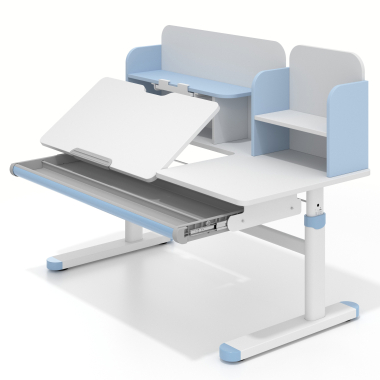 bureau pour jeunes avec passe cables blanc bleu ergokid 12