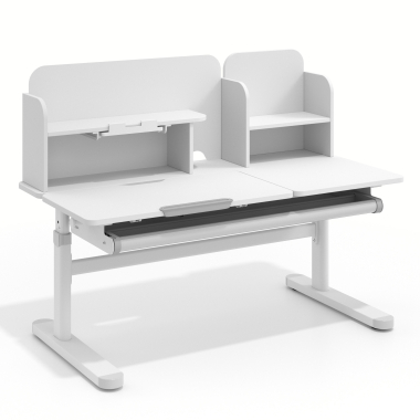 bureau pour jeunes avec passe cables blanc gris ergokid 1