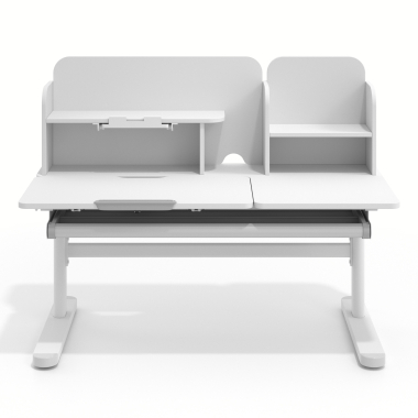 bureau pour jeunes avec passe cables blanc gris ergokid 3