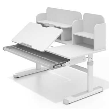 bureau pour jeunes avec passe cables blanc gris ergokid 12