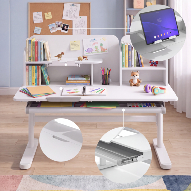 bureau pour jeunes avec passe cables blanc gris ergokid 6