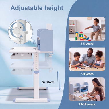 bureau pour jeunes avec passe cables blanc bleu ergokid 5
