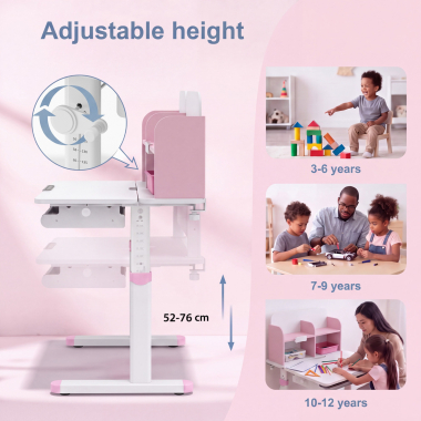 bureau pour jeunes avec passe cables blanc rose ergokid 5