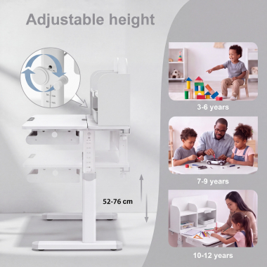 bureau pour jeunes avec passe cables blanc gris ergokid 5
